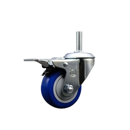 Service Caster 3 Inch Blue Polyurethane Wheel Swivel 58 Inch Threaded Stem Caster Total Lock Brake SCC SCC-TSTTL20S314-PPUB-BLUE-58212